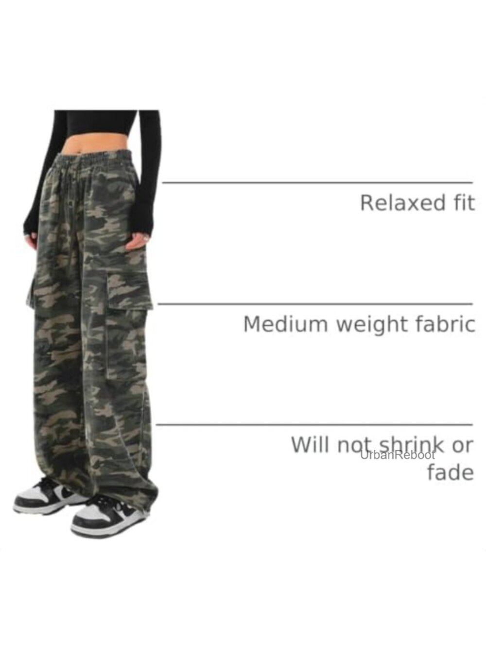 Cargo Pants Women Baggy Y2K Drawstring Wide Leg 100% Cotton - Picture 3 of 4